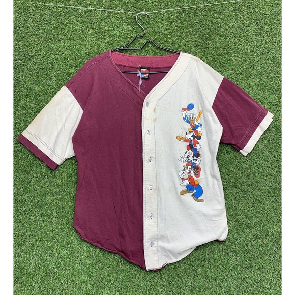 Disney Tops - Vintage Mickey Mouse Shirt Disney Womens Large Baseball Jersey Button Up Y2K